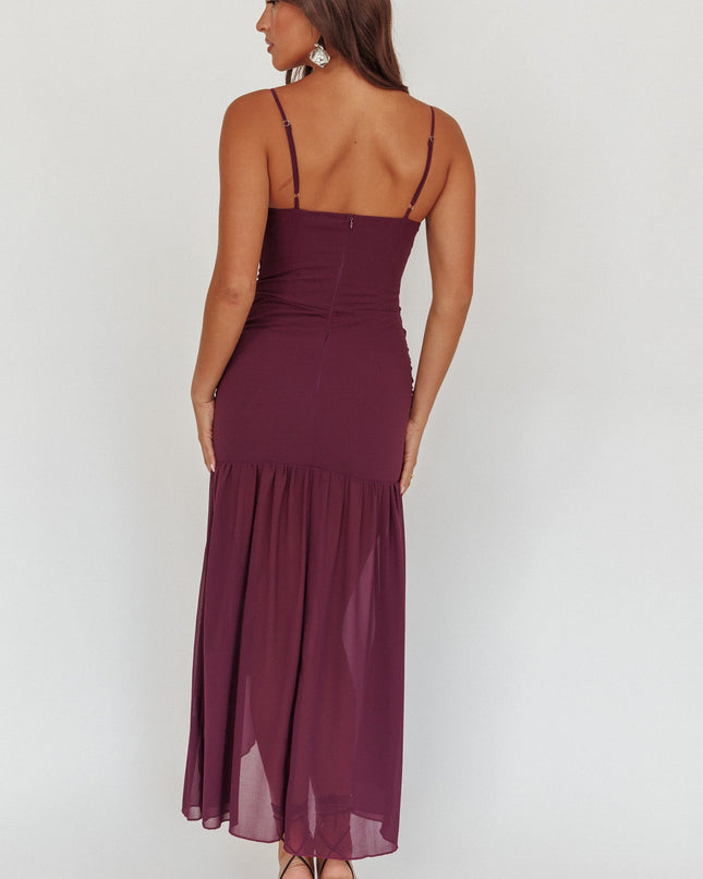 Plum Waist Sash Maxi Dress