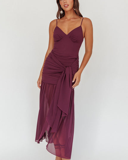 Plum Waist Sash Maxi Dress