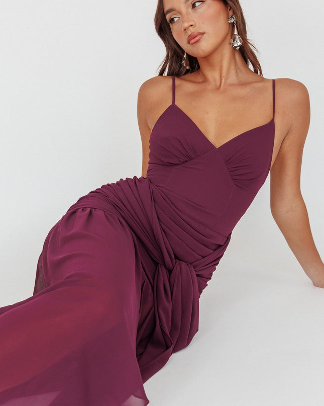 Plum Waist Sash Maxi Dress