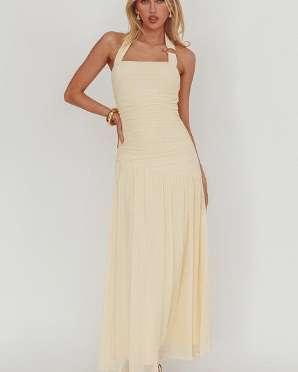 Yellow Azure Sun Halterneck Drop Waist Maxi Dress