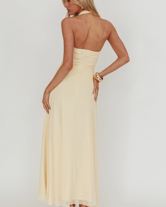 Yellow Azure Sun Halterneck Drop Waist Maxi Dress