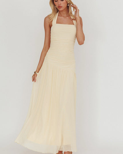 Yellow Azure Sun Halterneck Drop Waist Maxi Dress