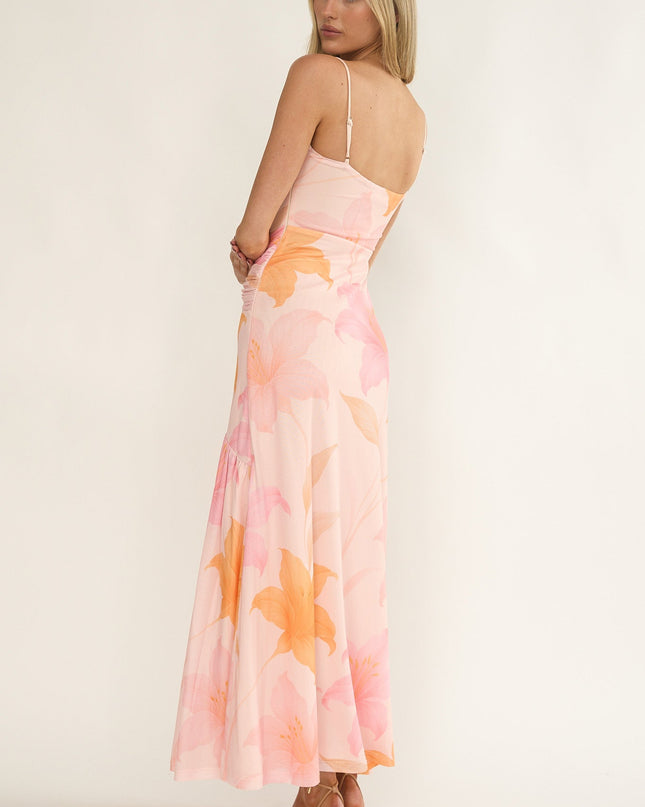 Orange Azure Sun Drop Waist Split Maxi Dress Print