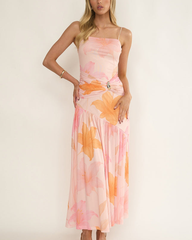 Orange Azure Sun Drop Waist Split Maxi Dress Print