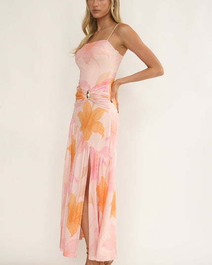 Orange Azure Sun Drop Waist Split Maxi Dress Print