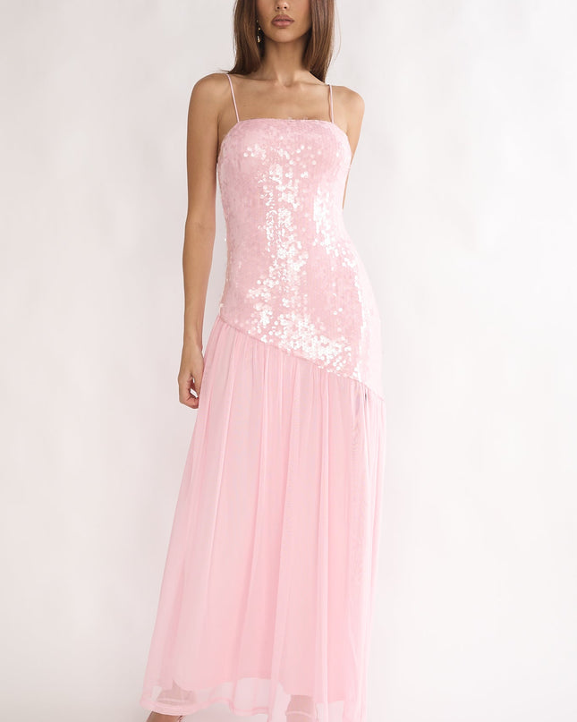 Pink Azure Sun Drop Waist Split Maxi Dress Sequin