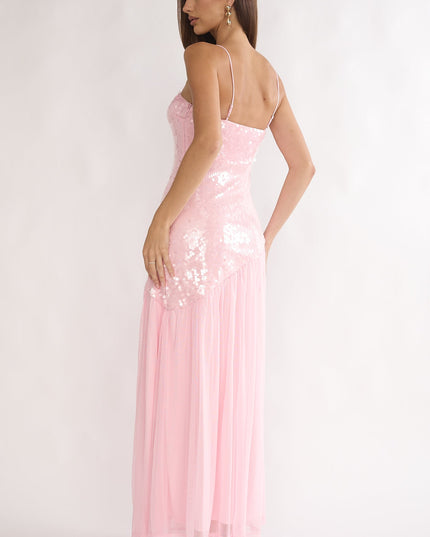 Pink Azure Sun Drop Waist Split Maxi Dress Sequin