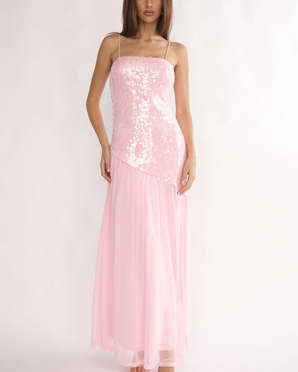 Pink Azure Sun Drop Waist Split Maxi Dress Sequin