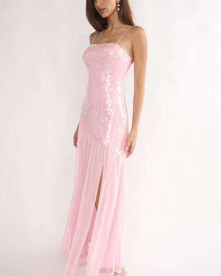 Pink Azure Sun Drop Waist Split Maxi Dress Sequin
