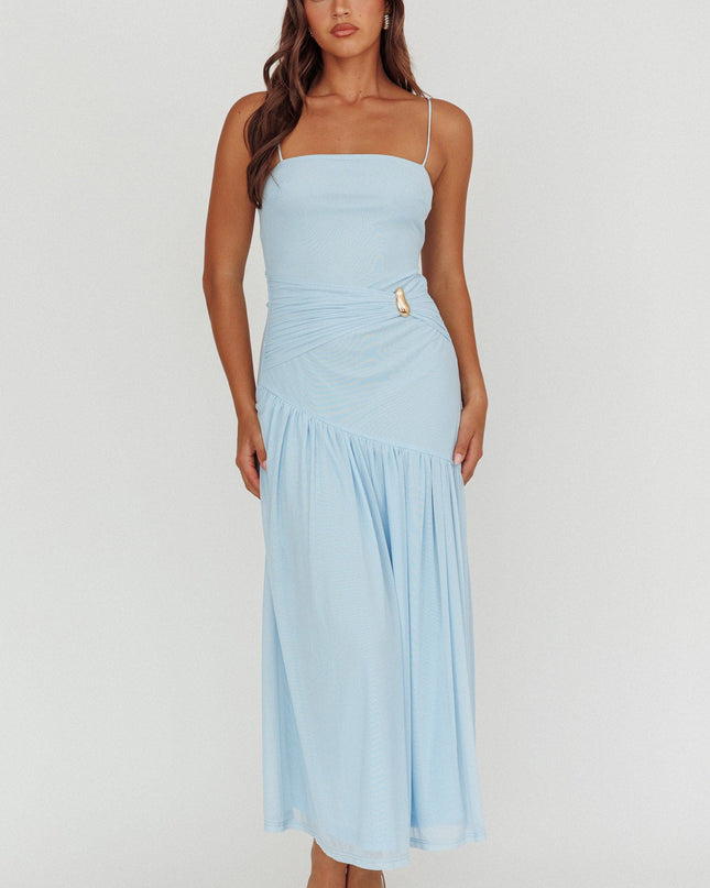 Light Blue Azure Sun Drop Waist Split Maxi Dress
