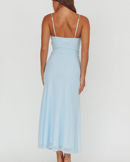 Light Blue Azure Sun Drop Waist Split Maxi Dress