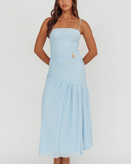 Light Blue Azure Sun Drop Waist Split Maxi Dress