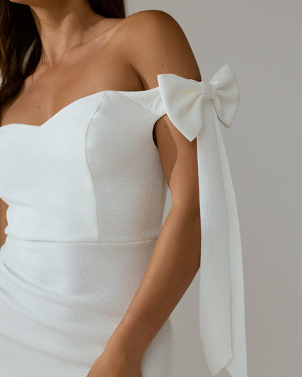 White Off-Shoulder Bow Sleeve Maxi Dress