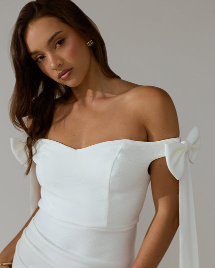 White Off-Shoulder Bow Sleeve Maxi Dress