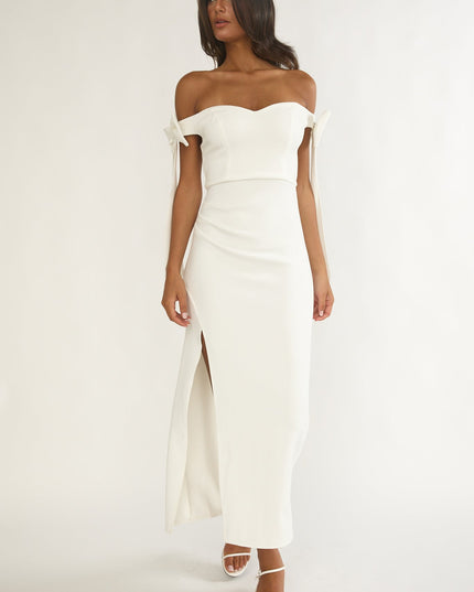 White Off-Shoulder Bow Sleeve Maxi Dress