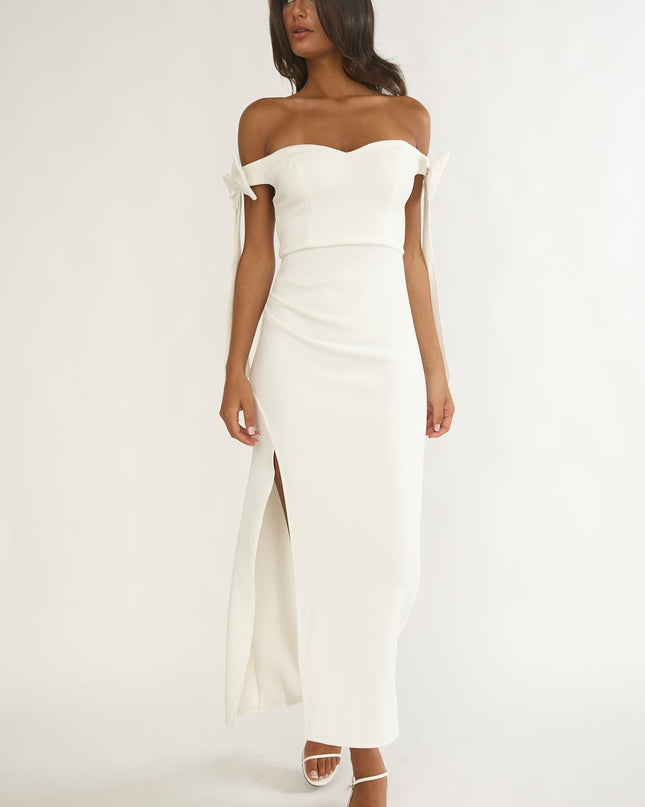 White Off-Shoulder Bow Sleeve Maxi Dress
