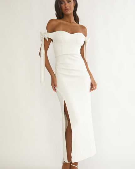 White Off-Shoulder Bow Sleeve Maxi Dress