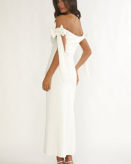 White Off-Shoulder Bow Sleeve Maxi Dress
