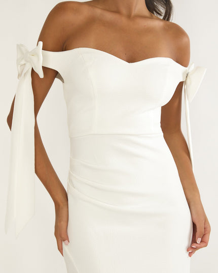 White Off-Shoulder Bow Sleeve Maxi Dress