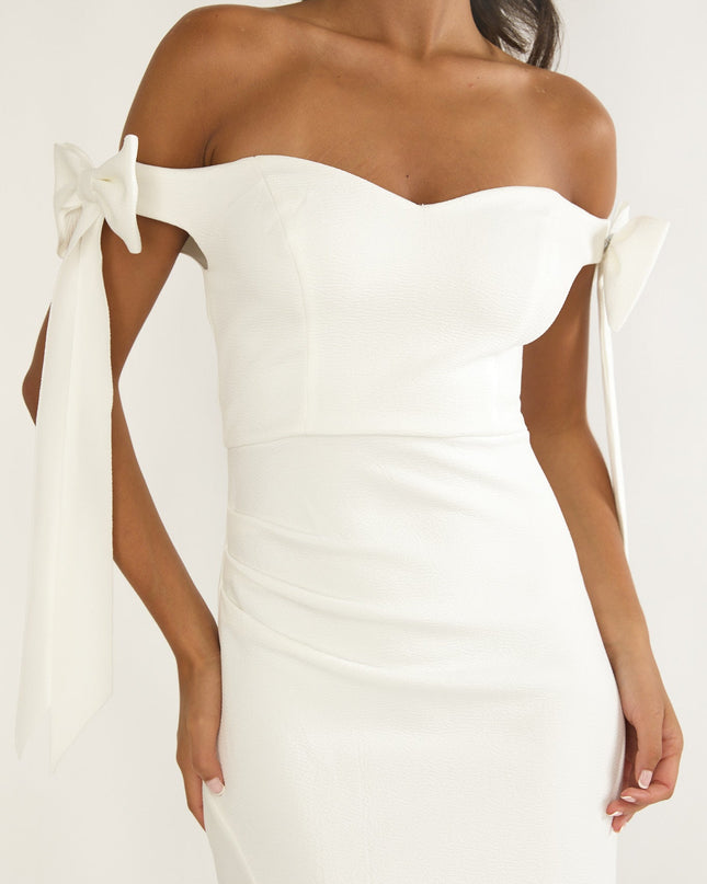 White Off-Shoulder Bow Sleeve Maxi Dress