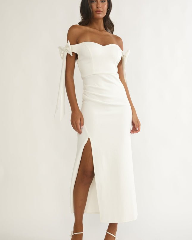 White Off-Shoulder Bow Sleeve Maxi Dress