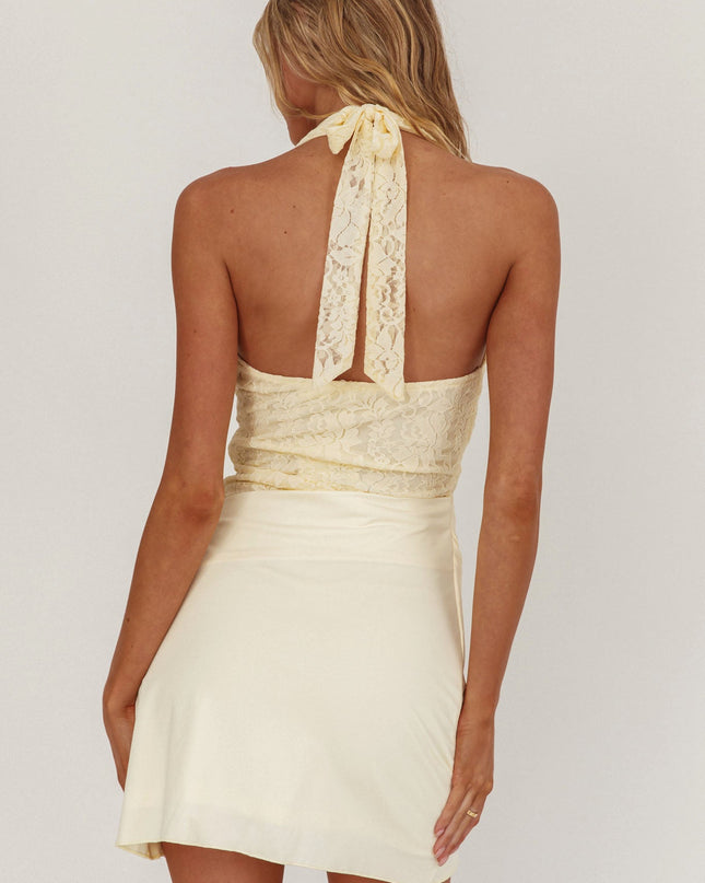 Butter Lace Bodice Halter Mini Dress