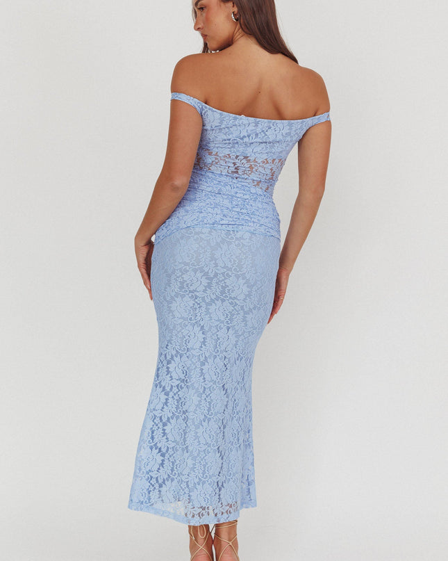 Blue Off-Shoulder Lace Maxi Dress