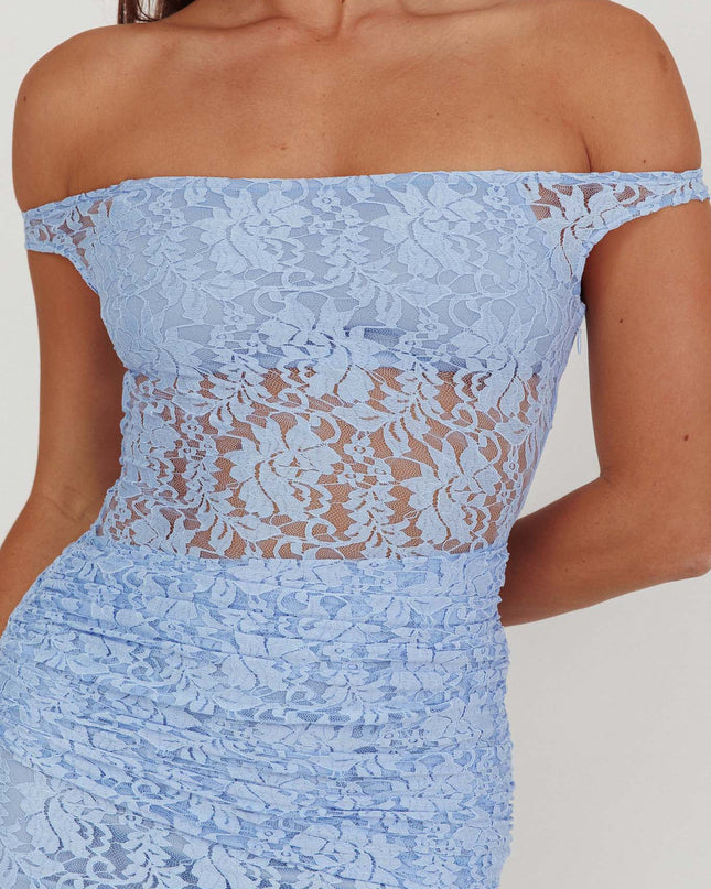 Blue Off-Shoulder Lace Maxi Dress