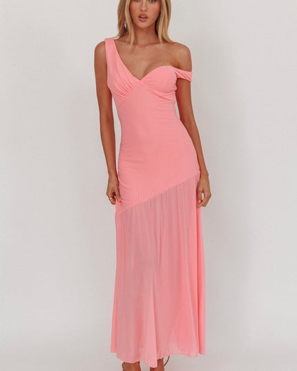 Pink Sheer Hem Maxi Dress