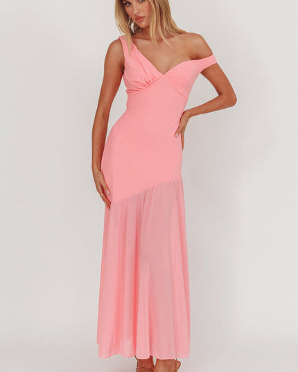 Pink Sheer Hem Maxi Dress