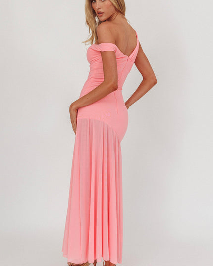 Pink Sheer Hem Maxi Dress