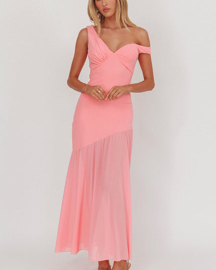 Pink Sheer Hem Maxi Dress