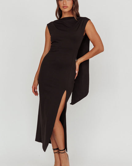 Black Love Shoulder Sash Maxi Dress