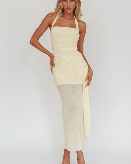 Butter Halterneck Side Sash Maxi Dress