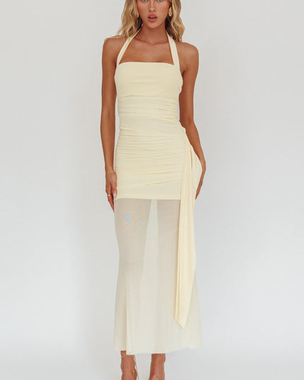 Butter Halterneck Side Sash Maxi Dress