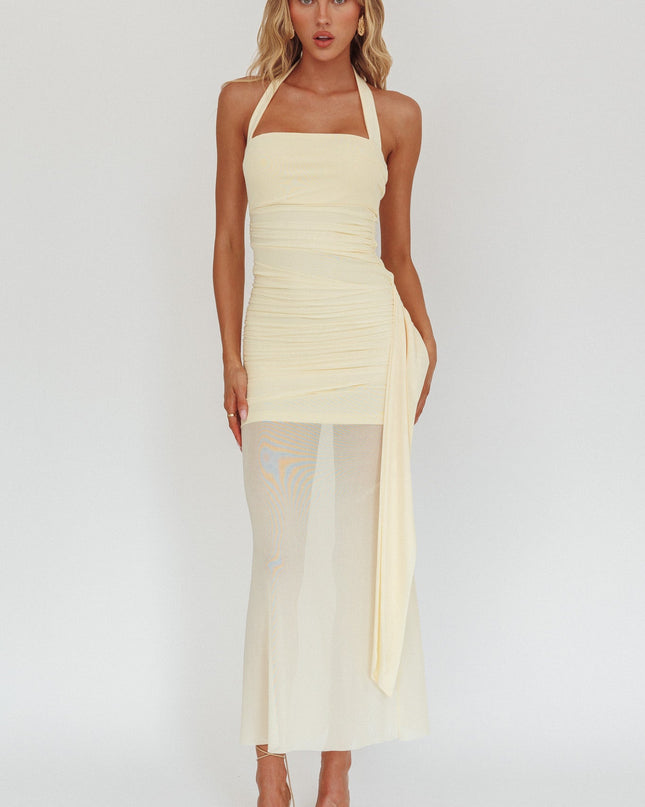 Butter Halterneck Side Sash Maxi Dress