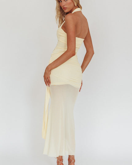 Butter Halterneck Side Sash Maxi Dress