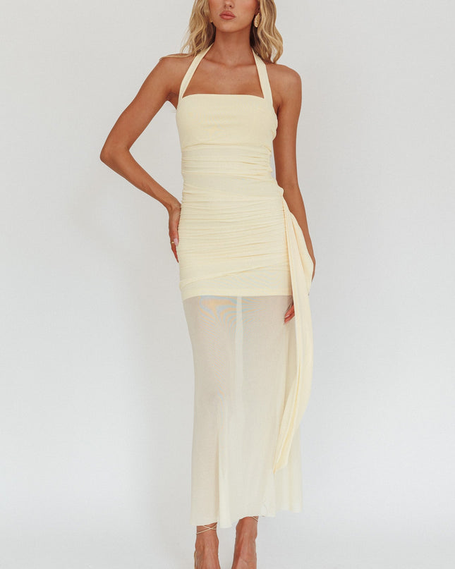 Butter Halterneck Side Sash Maxi Dress
