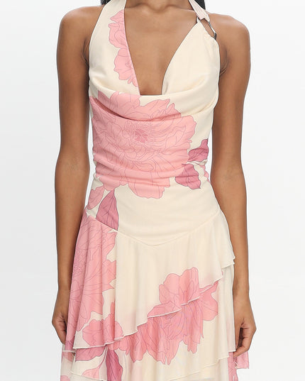 Blush Cowl Ruffle Mini Dress Floral