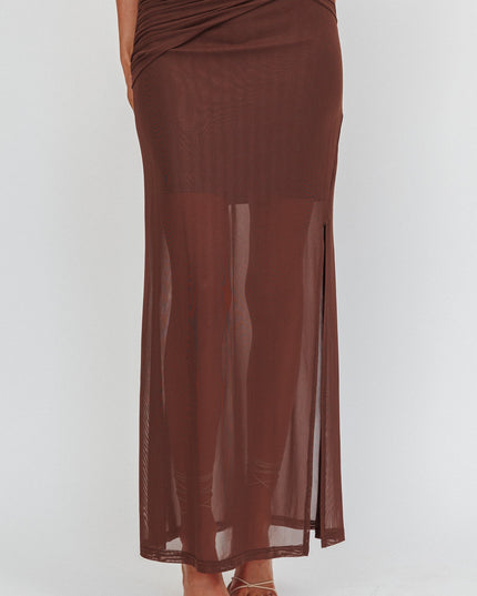 Brown Gold Buckle Mesh Maxi Skirt