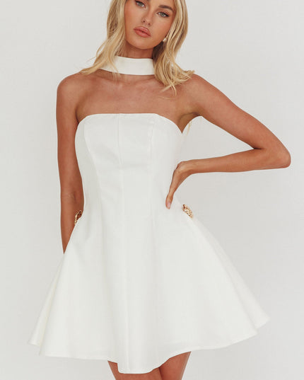 White Strapless Gold Button Mini Dress
