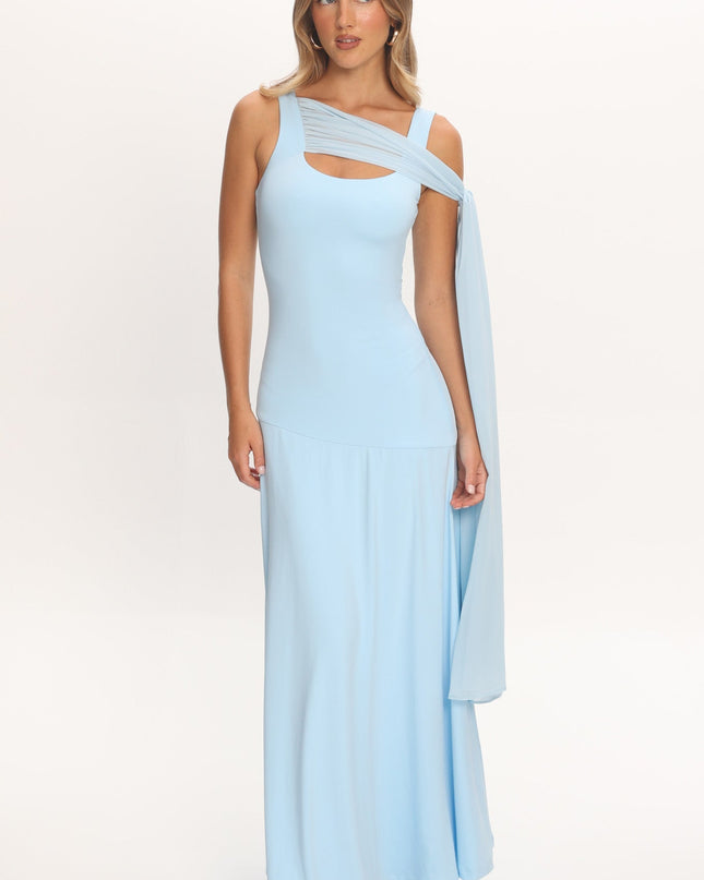 Light Blue Neckline Maxi Dress