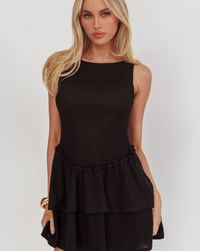 Black Double Layer Hem Mini Dress