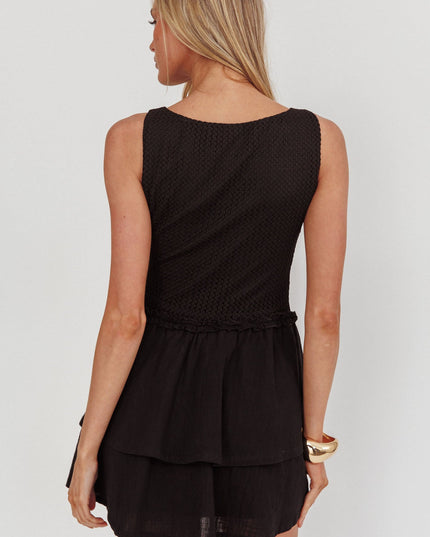 Black Double Layer Hem Mini Dress