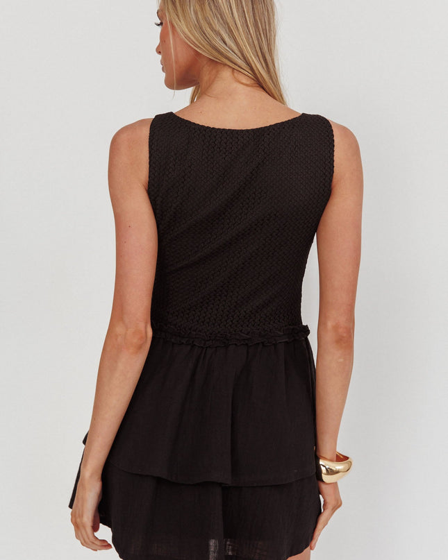 Black Double Layer Hem Mini Dress
