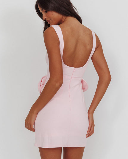 Pink Rose Waist Decoration Mini Dress