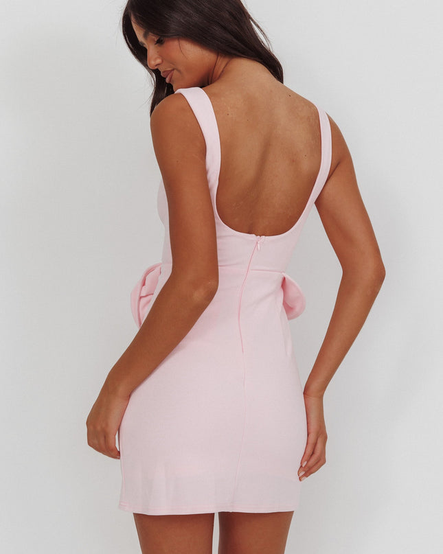 Pink Rose Waist Decoration Mini Dress