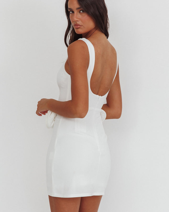 White Rose Waist Decoration Mini Dress