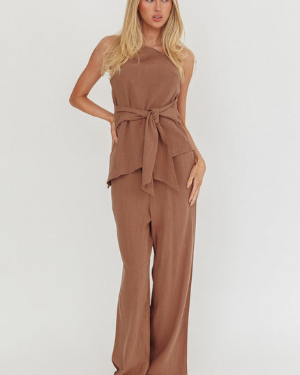 Chocolate Asymmetric Neckline Halter Top