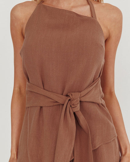 Chocolate Asymmetric Neckline Halter Top